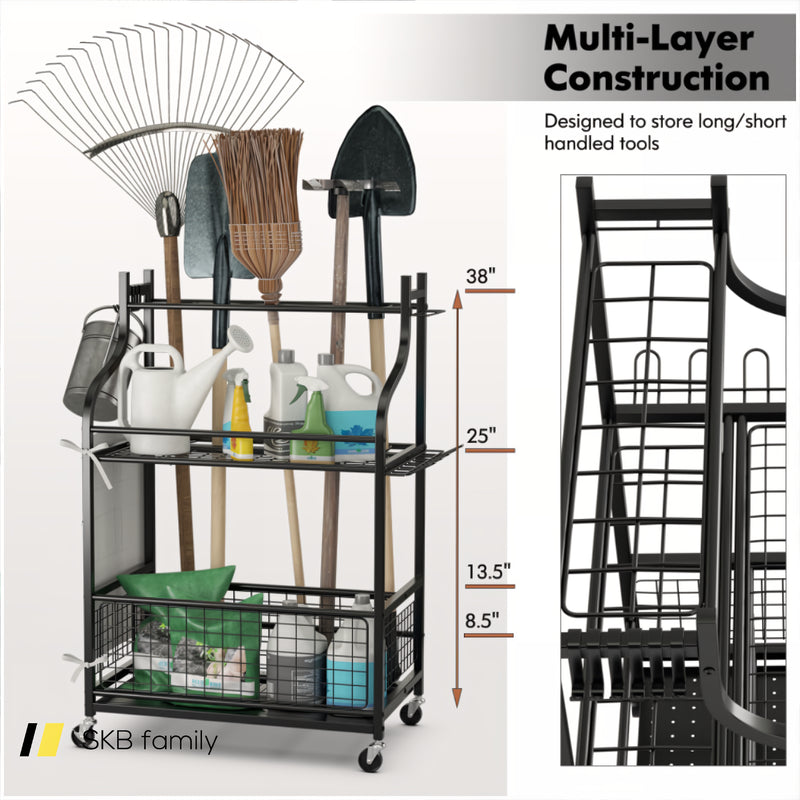 Garden Tool Organizer With Wheels And Hooks 240115-214186