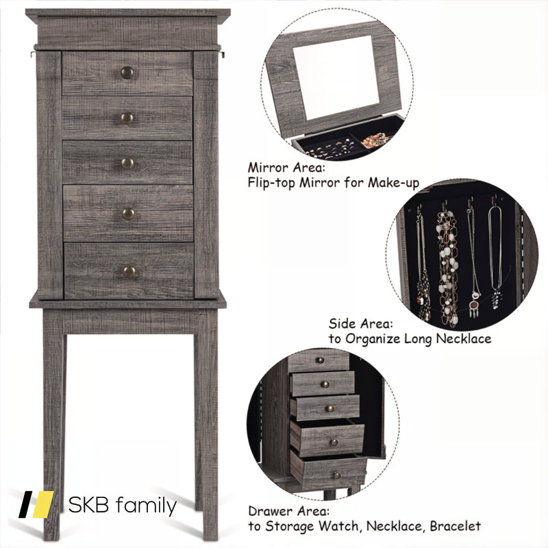 Standing Jewelry Cabinet With 5 Drawers And Top Flip Mirror 240115-214200