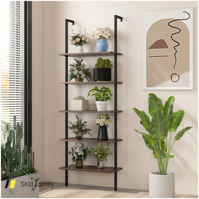 5 Tier Ladder Shelf Wall-Mounted Bookcase With Steel Frame 240115-214286