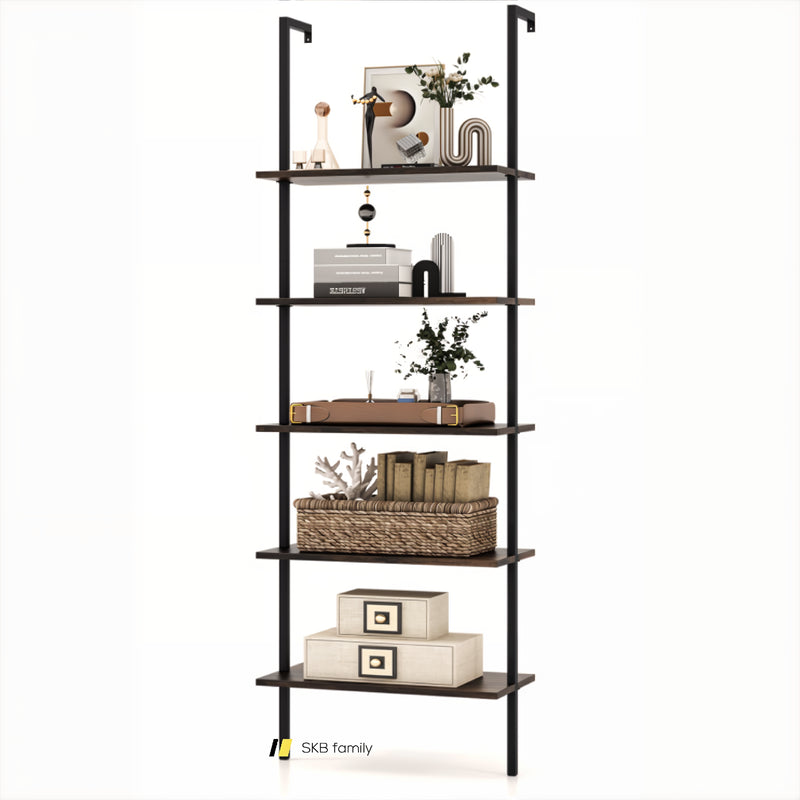 5 Tier Ladder Shelf Wall-Mounted Bookcase With Steel Frame 240115-214286