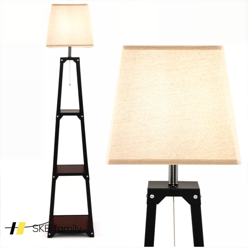 Trapezoidal Designed Floor Lamp With 3 Tiered Storage Shelf 240115-214323