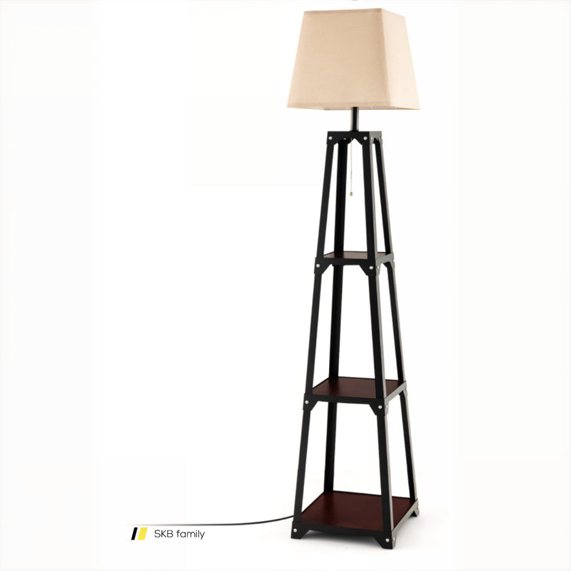 Trapezoidal Designed Floor Lamp With 3 Tiered Storage Shelf 240115-214323