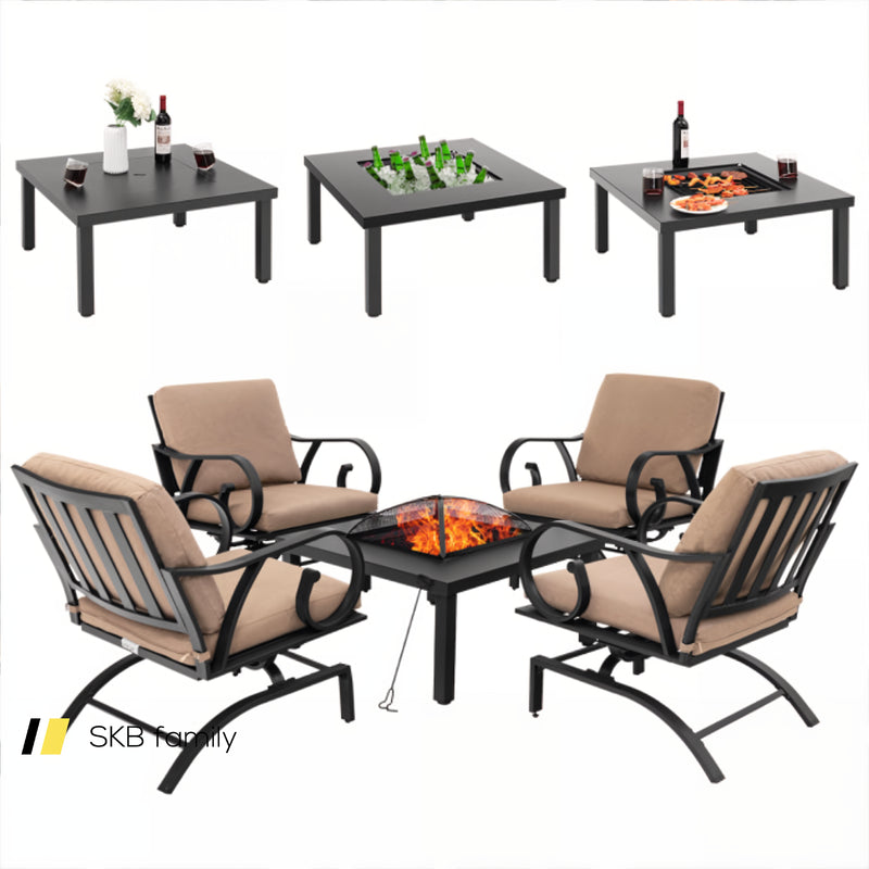 5 Pieces Patio Rocking Chairs And 4-In-1 Fire Pit Table With Fire Poker 240115-214333