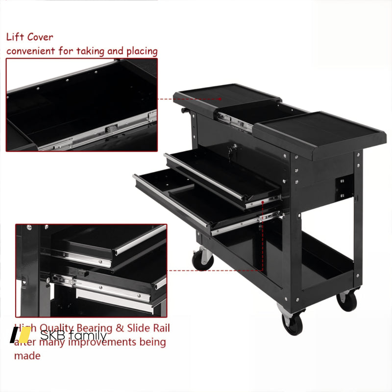 Rolling Mechanics Tool Cart Slide Top Utility Storage Cabinet Organizer 2 Drawers 240115-214448