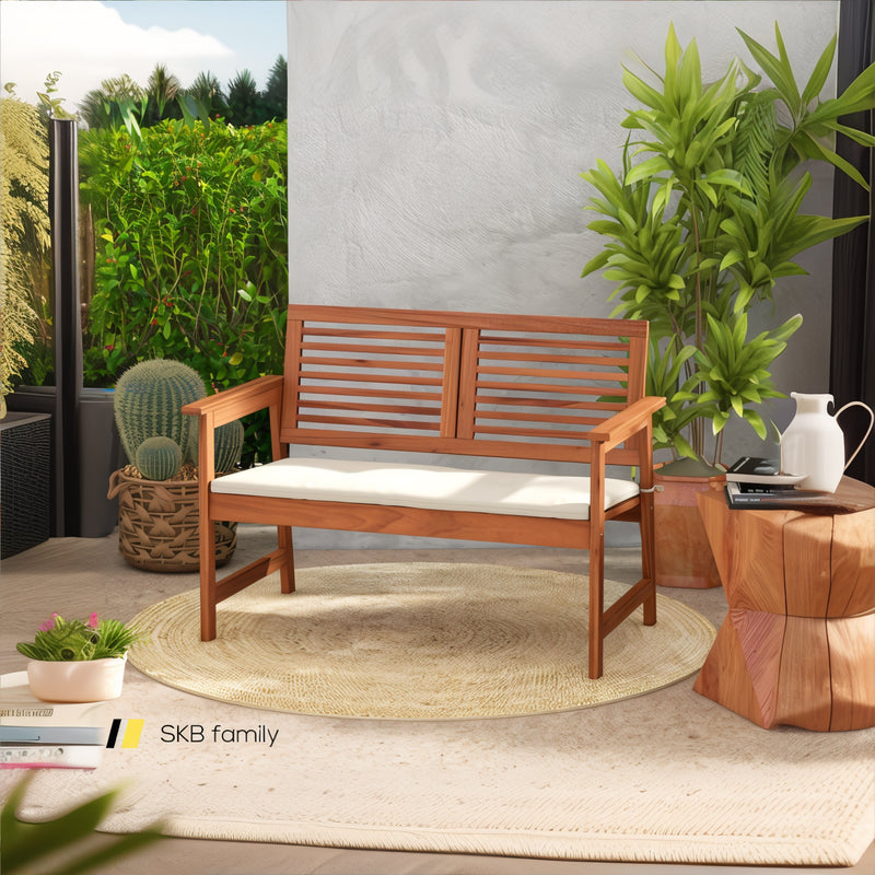 2-Person Solid Wood Patio Bench With Backrest And Cushion 240115-214491