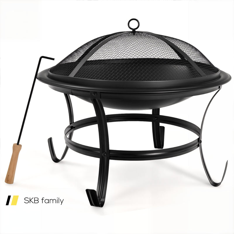 22 Inch Steel Outdoor Fire Pit Bowl With Wood Grate 240115-214529