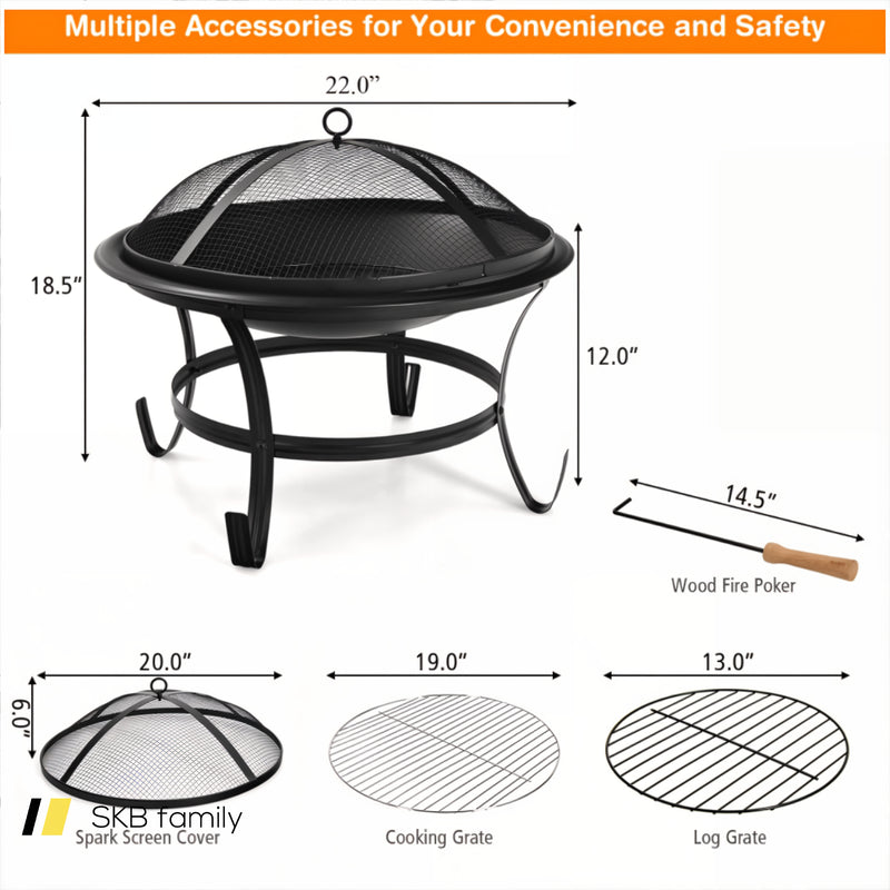 22 Inch Steel Outdoor Fire Pit Bowl With Wood Grate 240115-214529