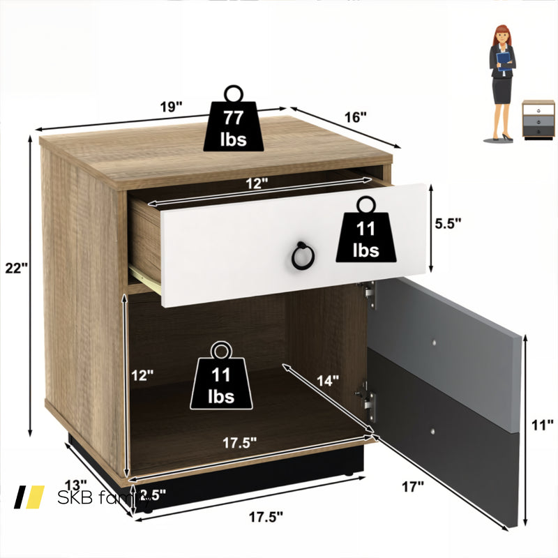 Nightstand With Drawer And Storage Cabinet Wooden Sofa Side Table End Table 240115-214553