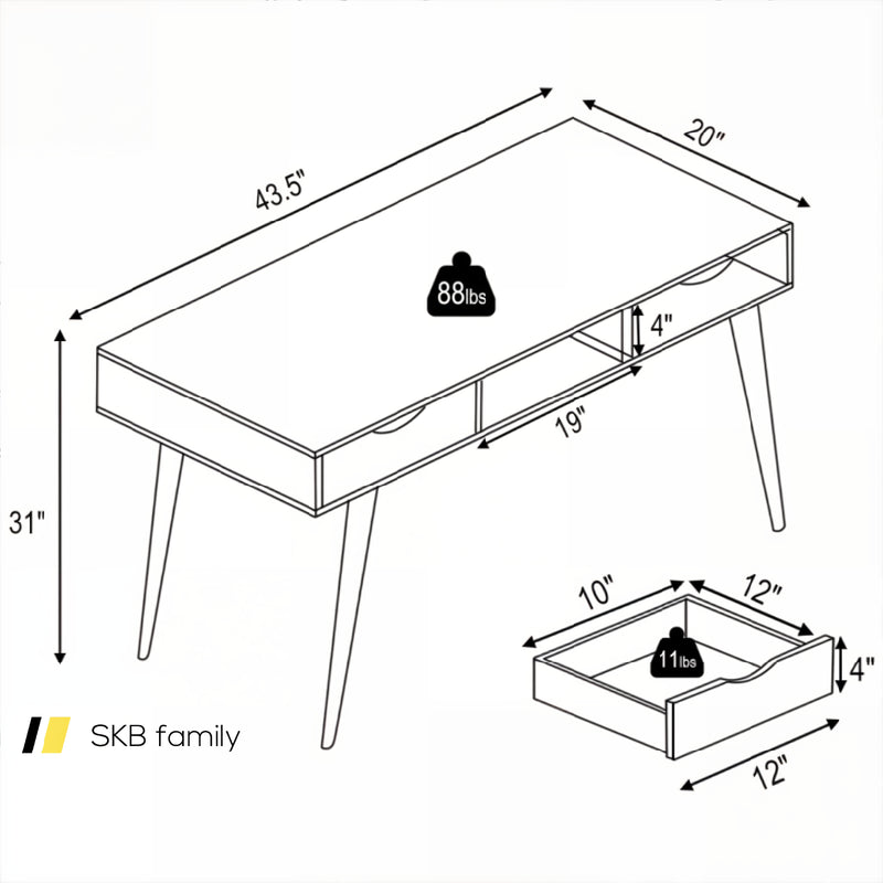 Stylish Computer Desk Workstation With 2 Drawers And Solid Wood Legs 240115-214554