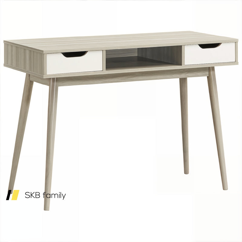 Stylish Computer Desk Workstation With 2 Drawers And Solid Wood Legs 240115-214554