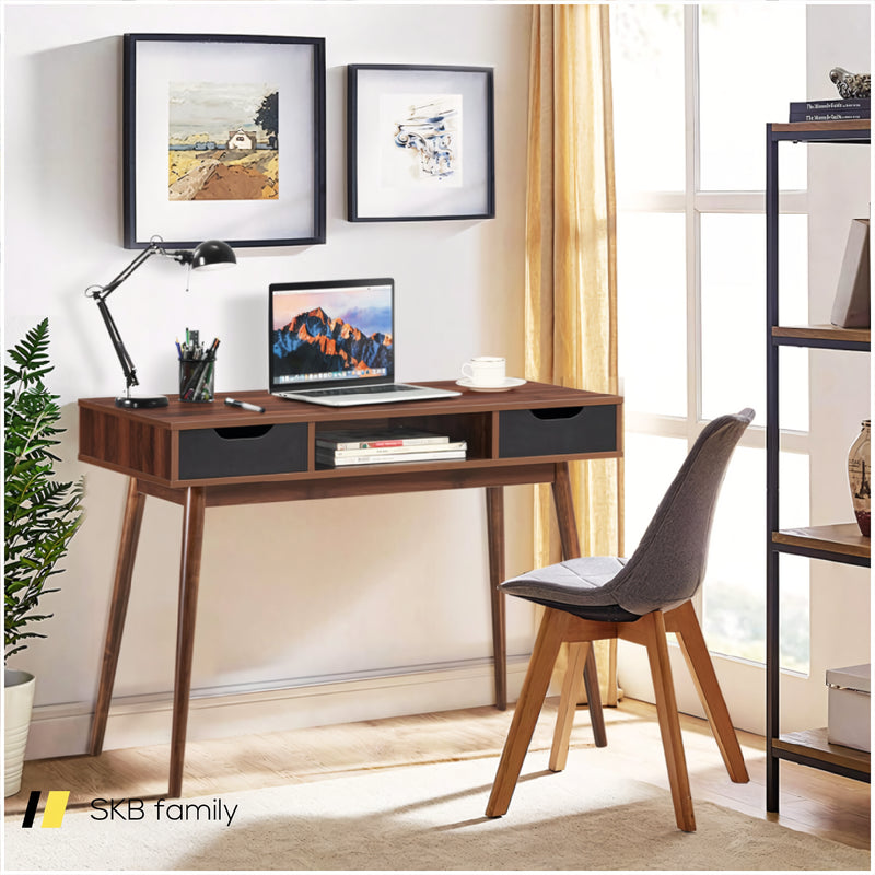 Stylish Computer Desk Workstation With 2 Drawers And Solid Wood Legs 240115-214554