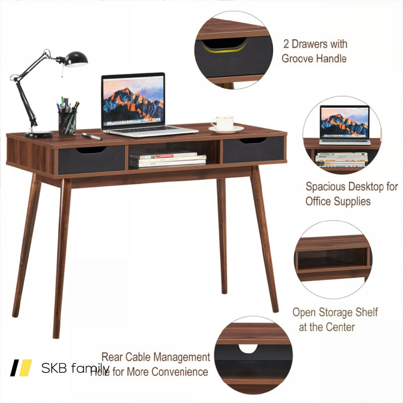 Stylish Computer Desk Workstation With 2 Drawers And Solid Wood Legs 240115-214554