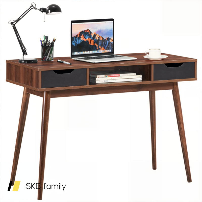 Stylish Computer Desk Workstation With 2 Drawers And Solid Wood Legs 240115-214554