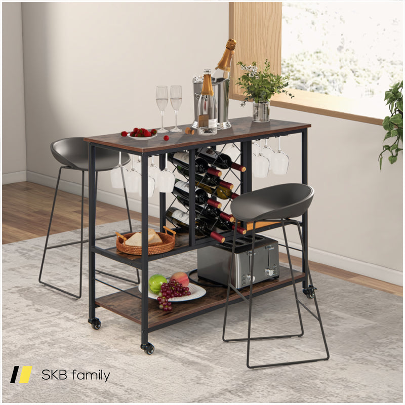 3-Tier Wine Bar Cabinet With 8 Bottles Rack And 12 Glasses Hanger 240115-214578