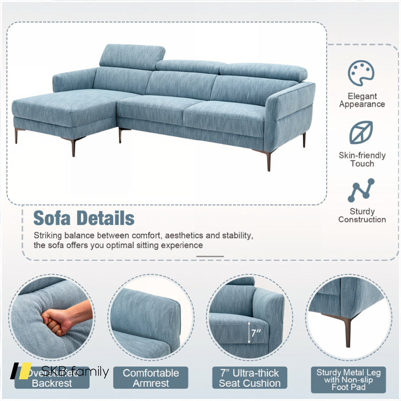 105 Inch L-Shaped Sofa Couch With 3 Adjustable Headrests 240115-214609