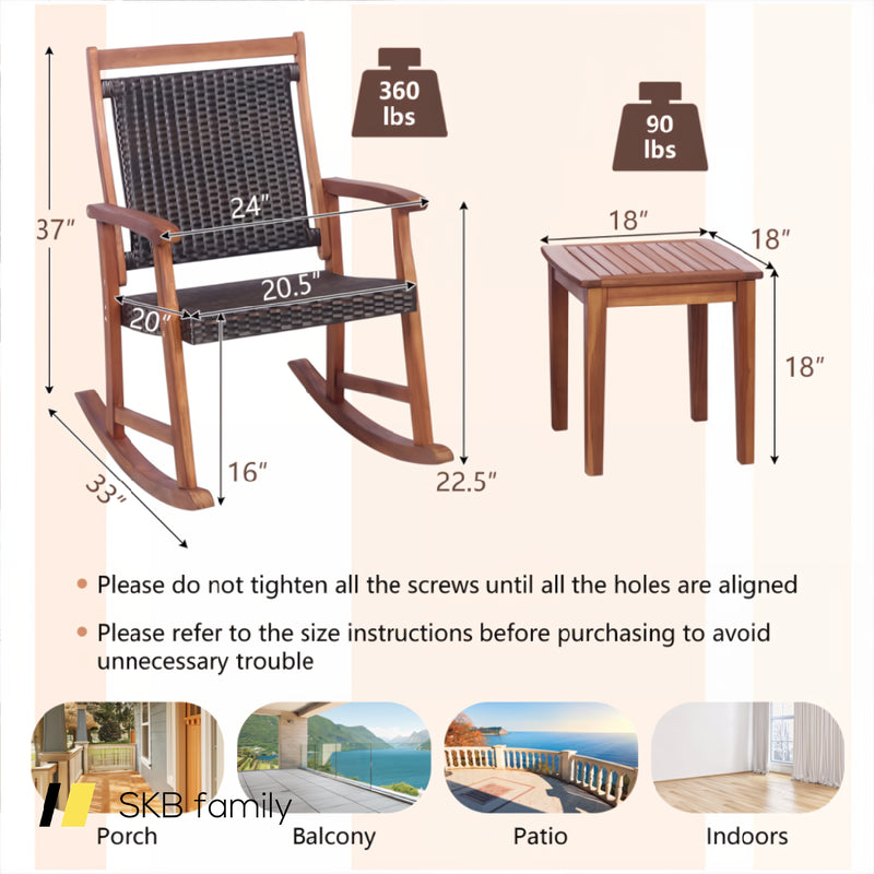 3 Pieces Acacia Wood Patio Rocking Chair Set With Side Table 240115-214613