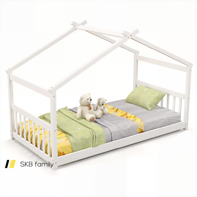 Twin Size Wooden House Bed With Roof 240115-214643