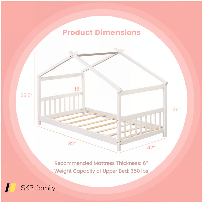 Twin Size Wooden House Bed With Roof 240115-214643