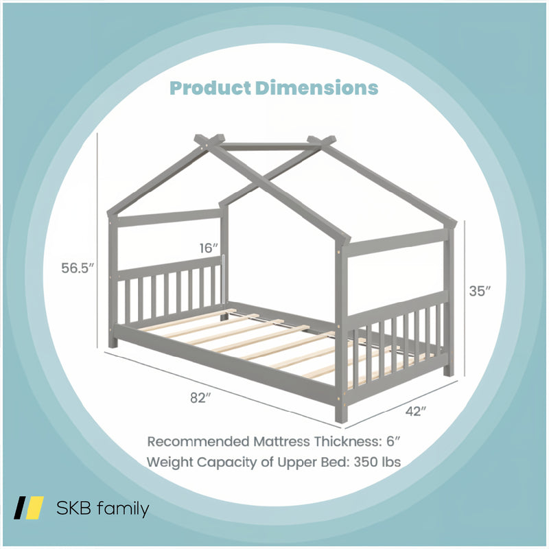 Twin Size Wooden House Bed With Roof 240115-214643