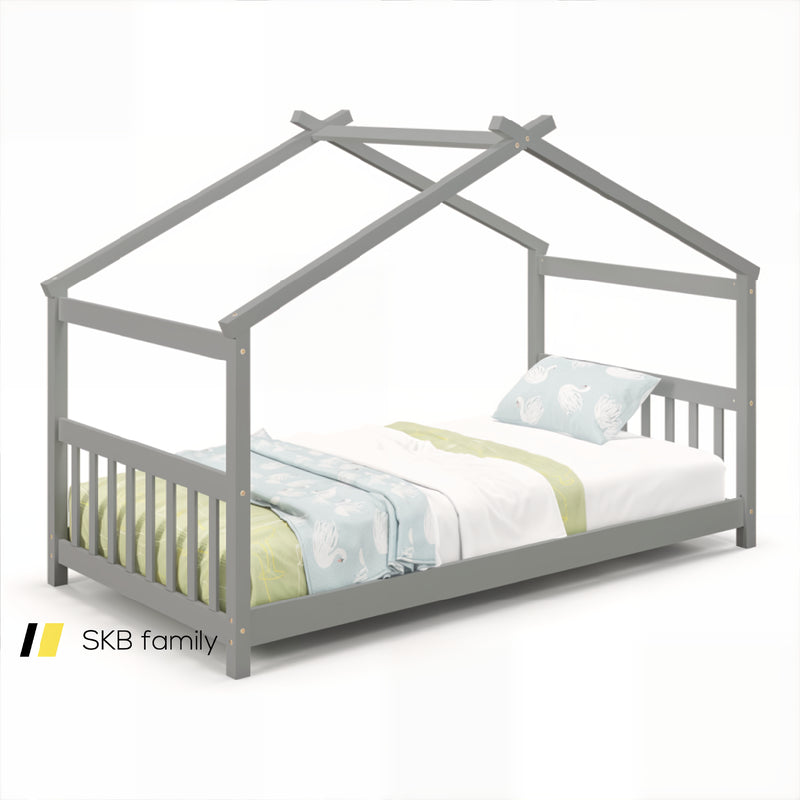 Twin Size Wooden House Bed With Roof 240115-214643