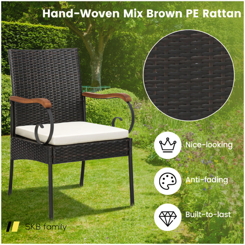 7 Pieces Patio Wicker Dining Set With Detachable Cushion And Umbrella Hole 240115-214644