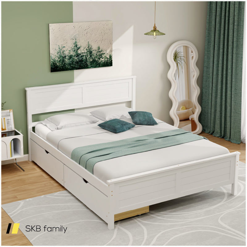 Full Size Bed Frame With Storage Drawers And Solid Wood Headboard 240115-214703