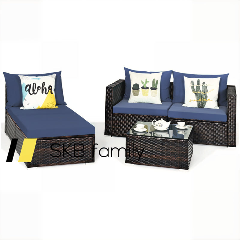 5 Pieces Patio Rattan Sectional Furniture Set With Cushions And Coffee Table 240115-214728