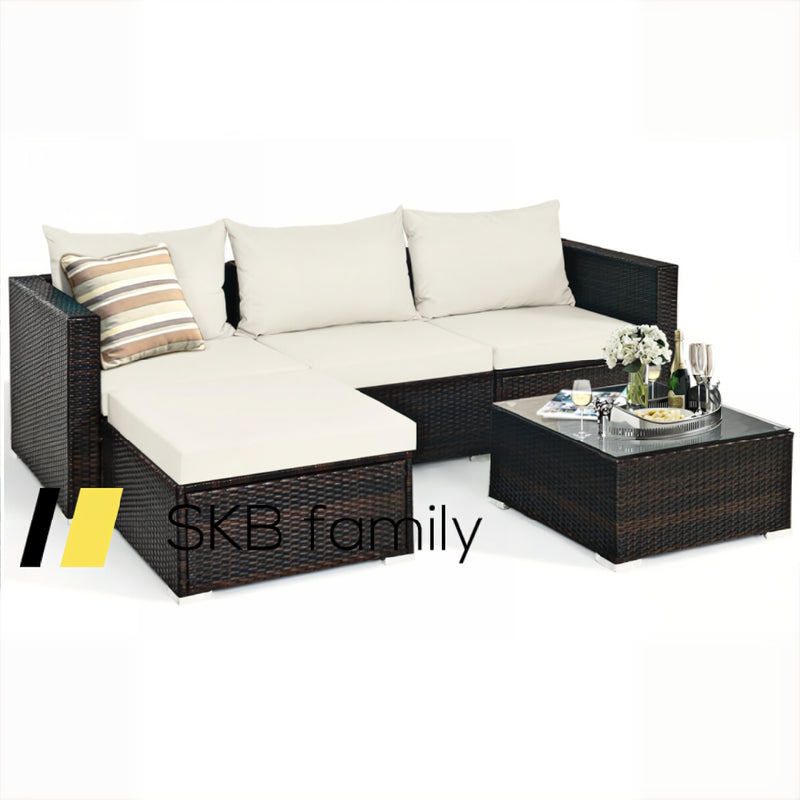 5 Pieces Patio Rattan Sectional Furniture Set With Cushions And Coffee Table 240115-214728