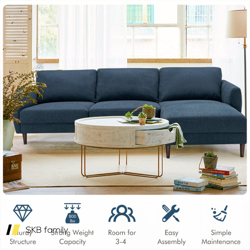 L-Shaped Fabric Sectional Sofa With Chaise Lounge And Solid Wood Legs 240115-214741