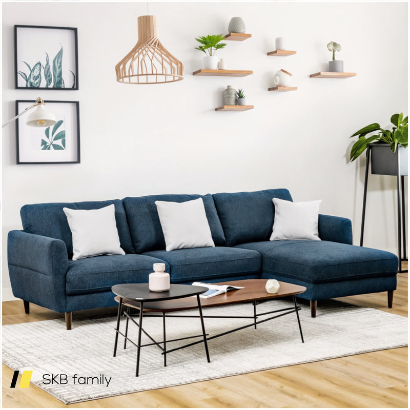 L-Shaped Fabric Sectional Sofa With Chaise Lounge And Solid Wood Legs 240115-214741