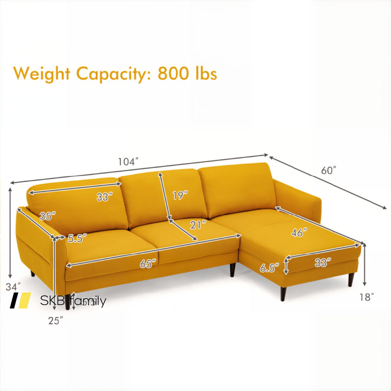 L-Shaped Fabric Sectional Sofa With Chaise Lounge And Solid Wood Legs 240115-214741