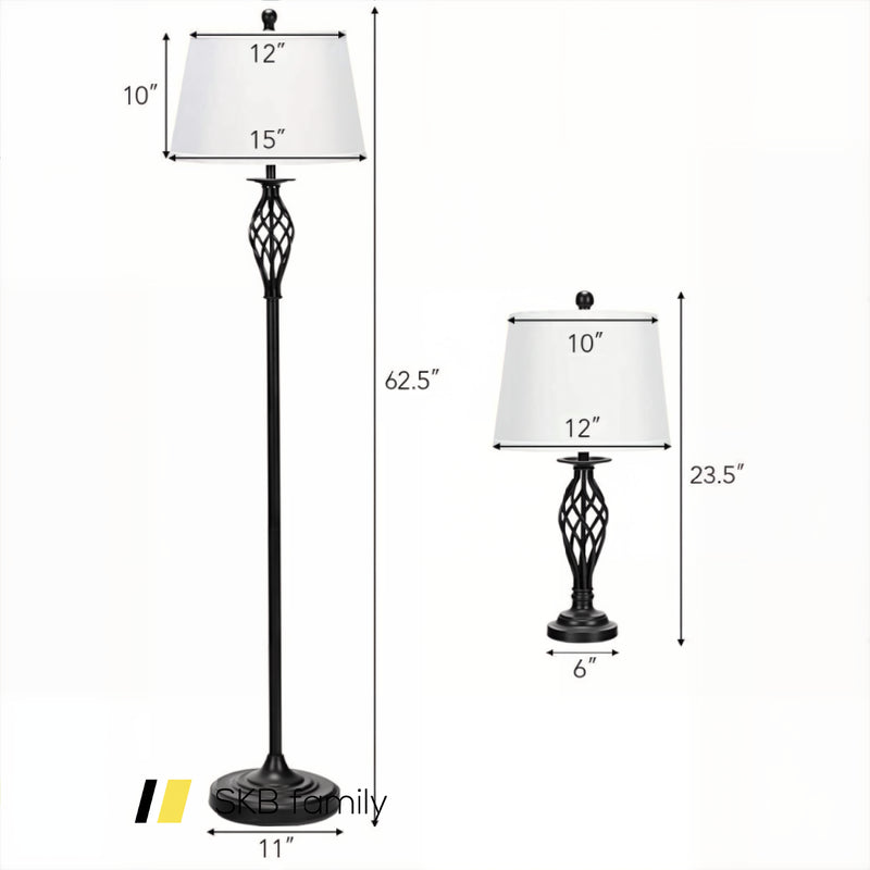 2 Table Lamps 1 Floor Lamp Set With Fabric Shades 240115-214793