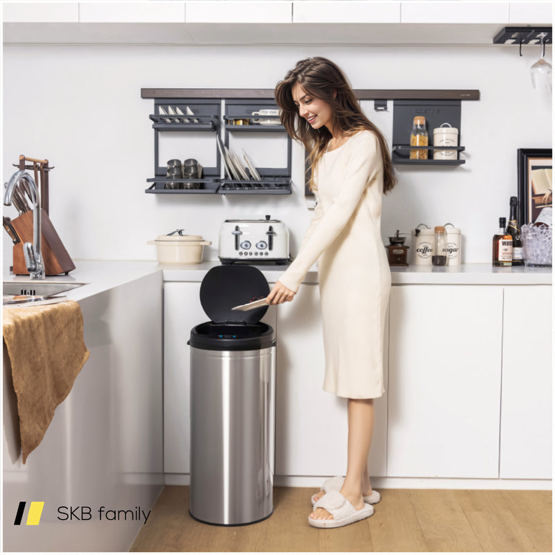 8 Gal Automatic Trash Can With Stainless Steel Frame Touchless Waste Bin 240115-214795