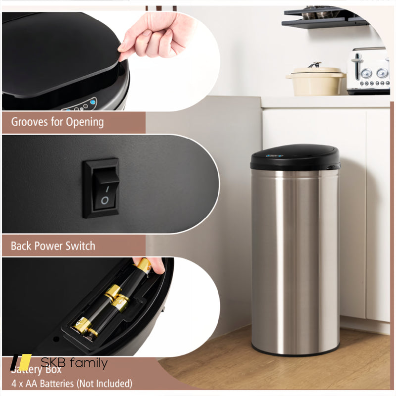 8 Gal Automatic Trash Can With Stainless Steel Frame Touchless Waste Bin 240115-214795