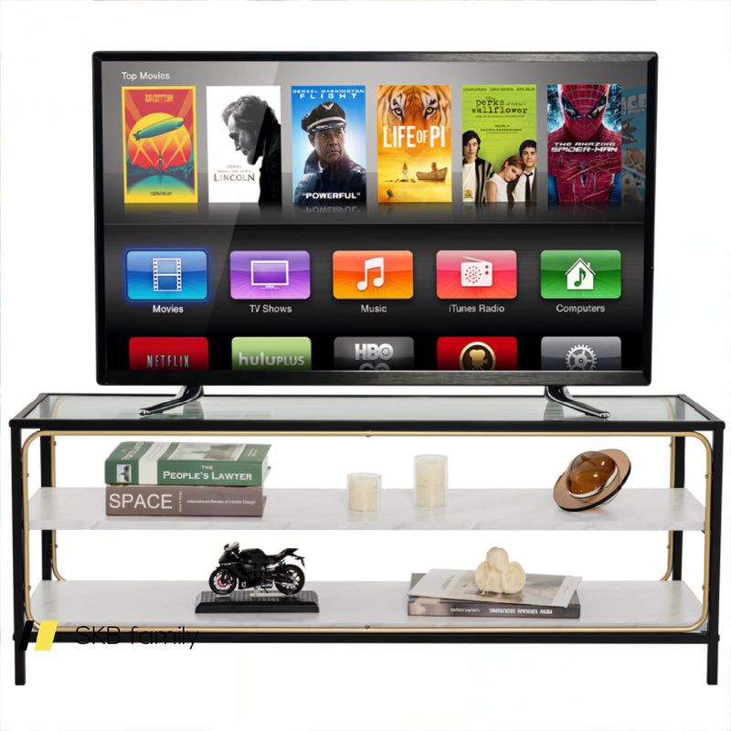 3-Tier Tv Stand For Tvs Up To 50 Inch With Tempered Glass Top 240115-215111