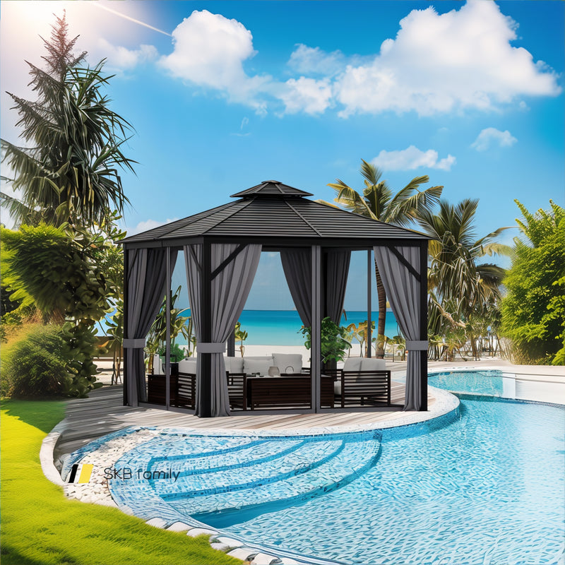 10 X 10 Feet Double-Top Hardtop Gazebo With Galvanized Steel Roof 240115-215114