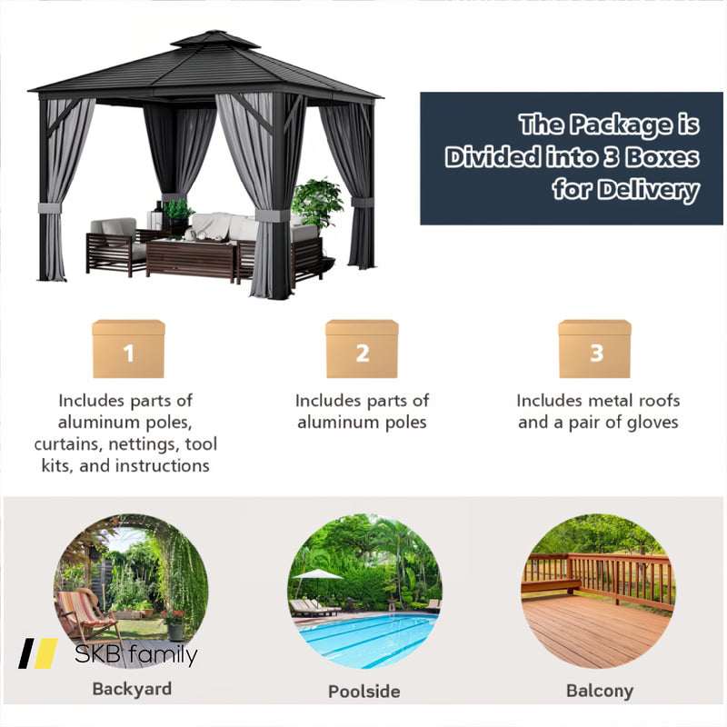 10 X 10 Feet Double-Top Hardtop Gazebo With Galvanized Steel Roof 240115-215114