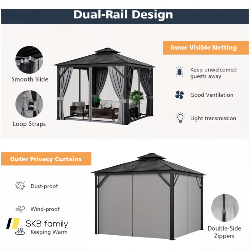 10 X 10 Feet Double-Top Hardtop Gazebo With Galvanized Steel Roof 240115-215114