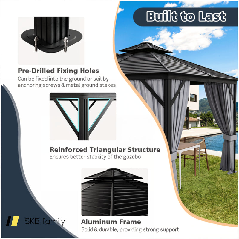 10 X 10 Feet Double-Top Hardtop Gazebo With Galvanized Steel Roof 240115-215114