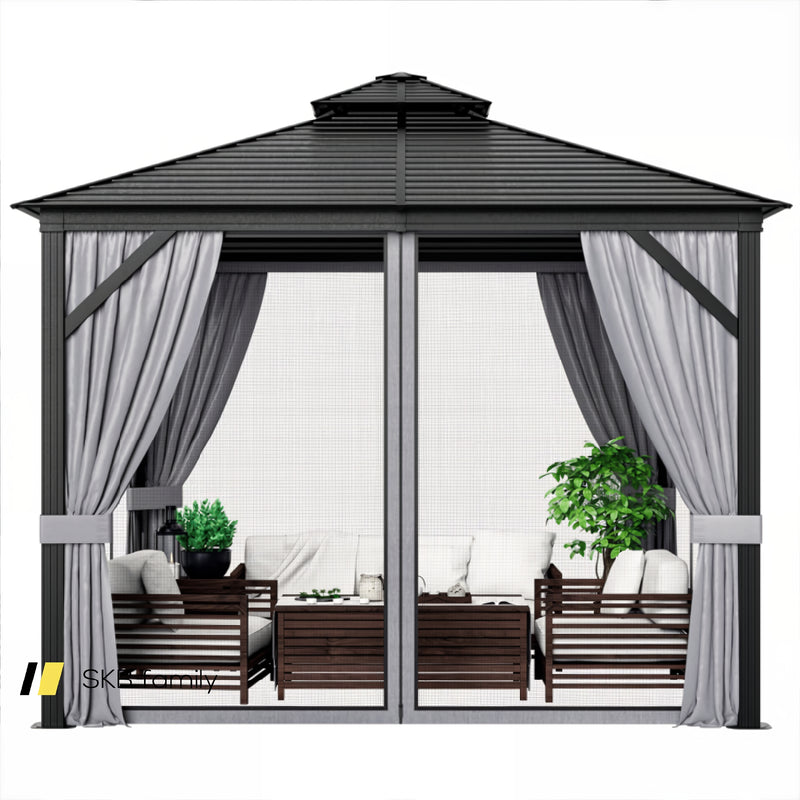 10 X 10 Feet Double-Top Hardtop Gazebo With Galvanized Steel Roof 240115-215114