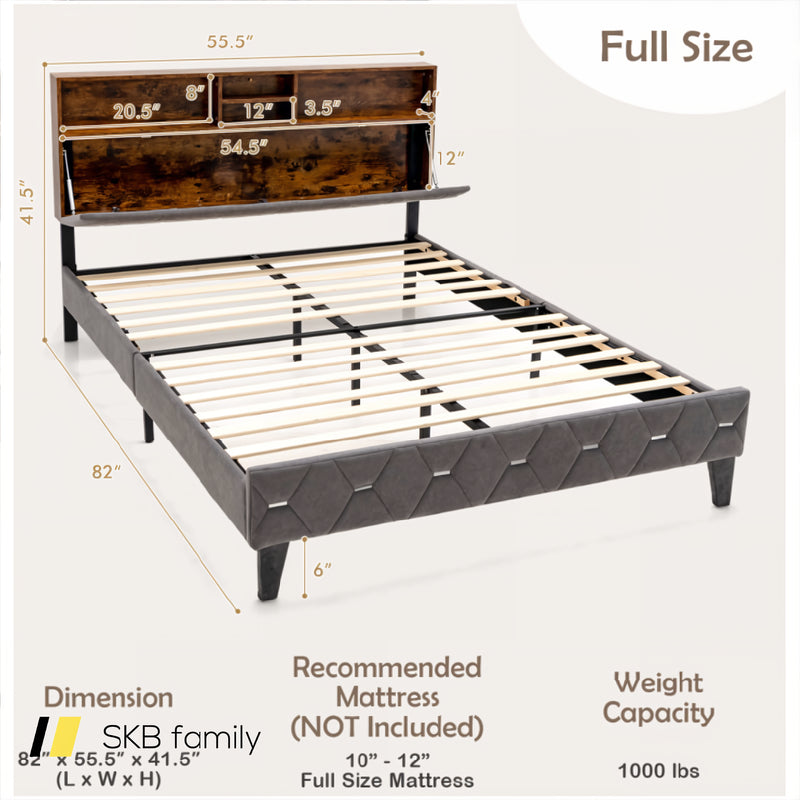 Full/Queen Size Upholstered Bed Frame With Storage Headboard 240115-215116