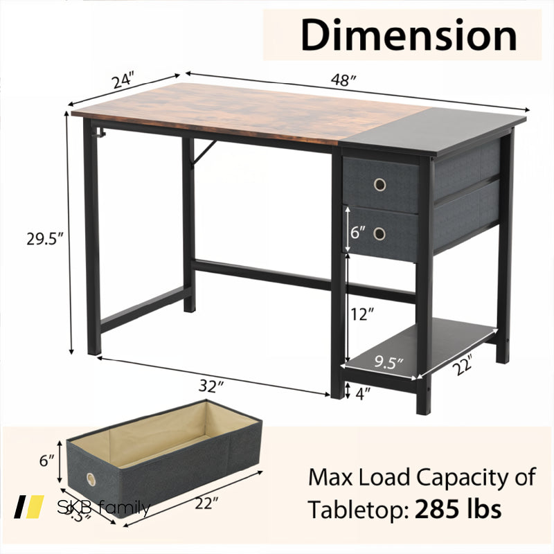 48/55-Inch Home Office Desk With 2 Drawers Hanging Hook 240115-215199