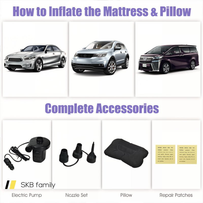 Inflatable Backseat Flocking Mattress Car Suv Travel With Pump 240115-215211