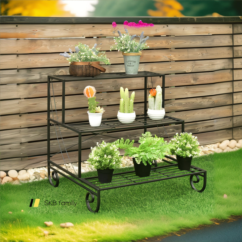 3 Tier Outdoor Metal Garden Planter Holder Shelf 240115-215222