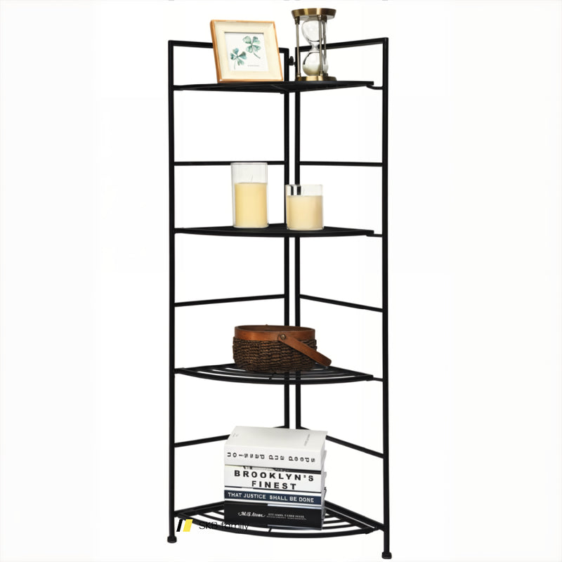 4 Tier Folding Metal Shelf Plant Stand Storage Open Shelf Corner Display Rack 240115-215276