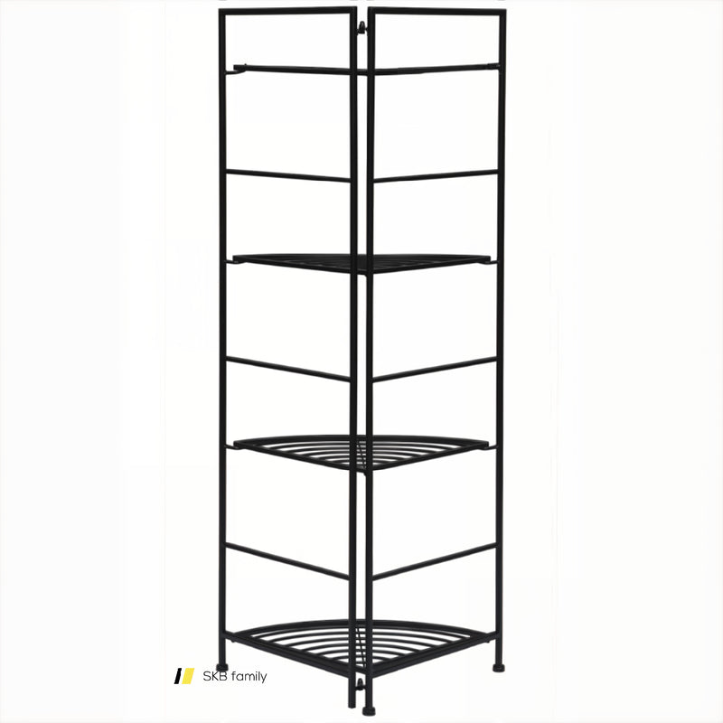 4 Tier Folding Metal Shelf Plant Stand Storage Open Shelf Corner Display Rack 240115-215276