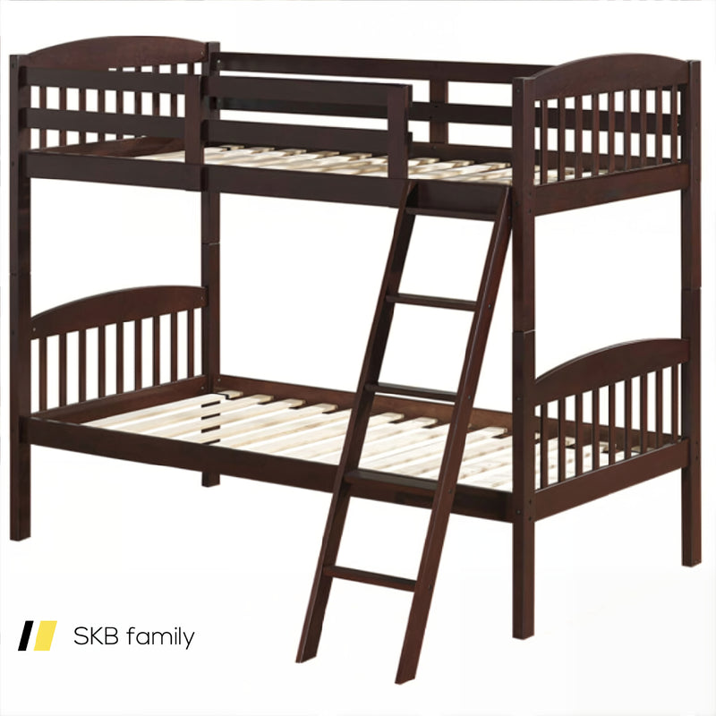 Hardwood Twin Bunk Beds With Inclined Ladder And Safety Guardrails 240115-215283