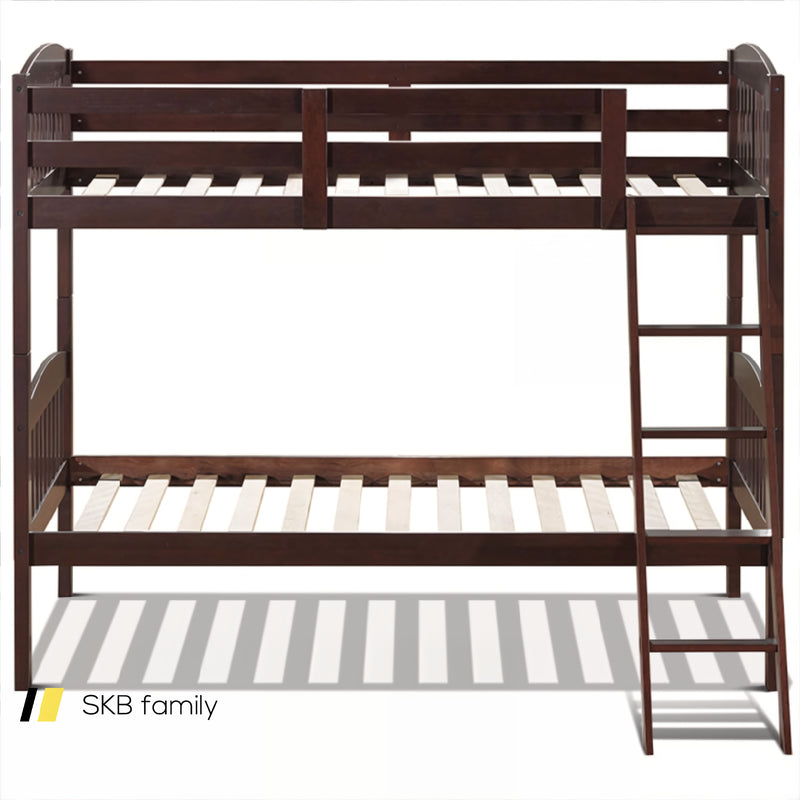 Hardwood Twin Bunk Beds With Inclined Ladder And Safety Guardrails 240115-215283