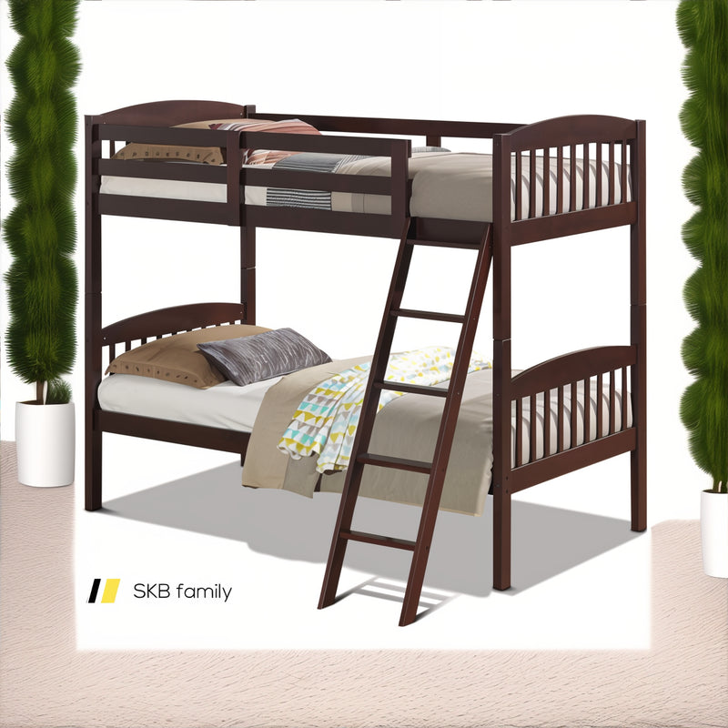 Hardwood Twin Bunk Beds With Inclined Ladder And Safety Guardrails 240115-215283