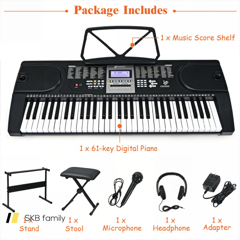 61-Key Electronic Keyboard Piano Starter Set With Stand Bench And Headphones 240115-215286